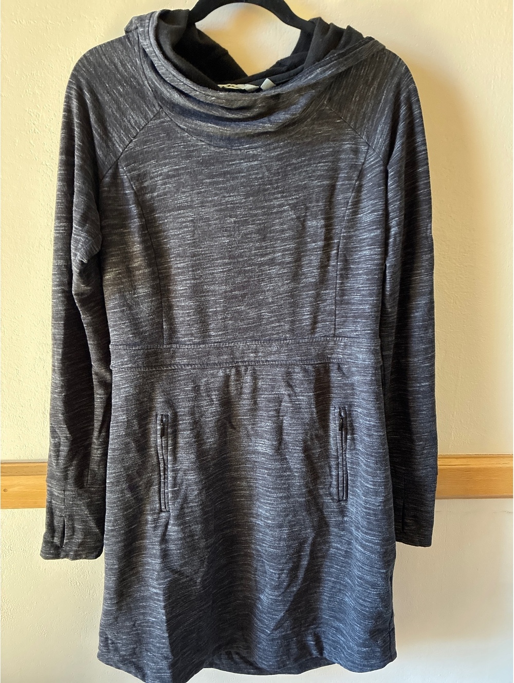 Athleta Women's Medium Blissful Hoodie Dress Tunic Sweatshirt Heathered Grey